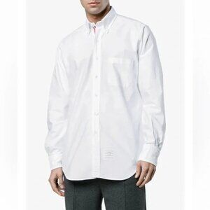 Thom Browne Oxford Classic Point Collar Grosgrain Placket White Dress Shirt 44